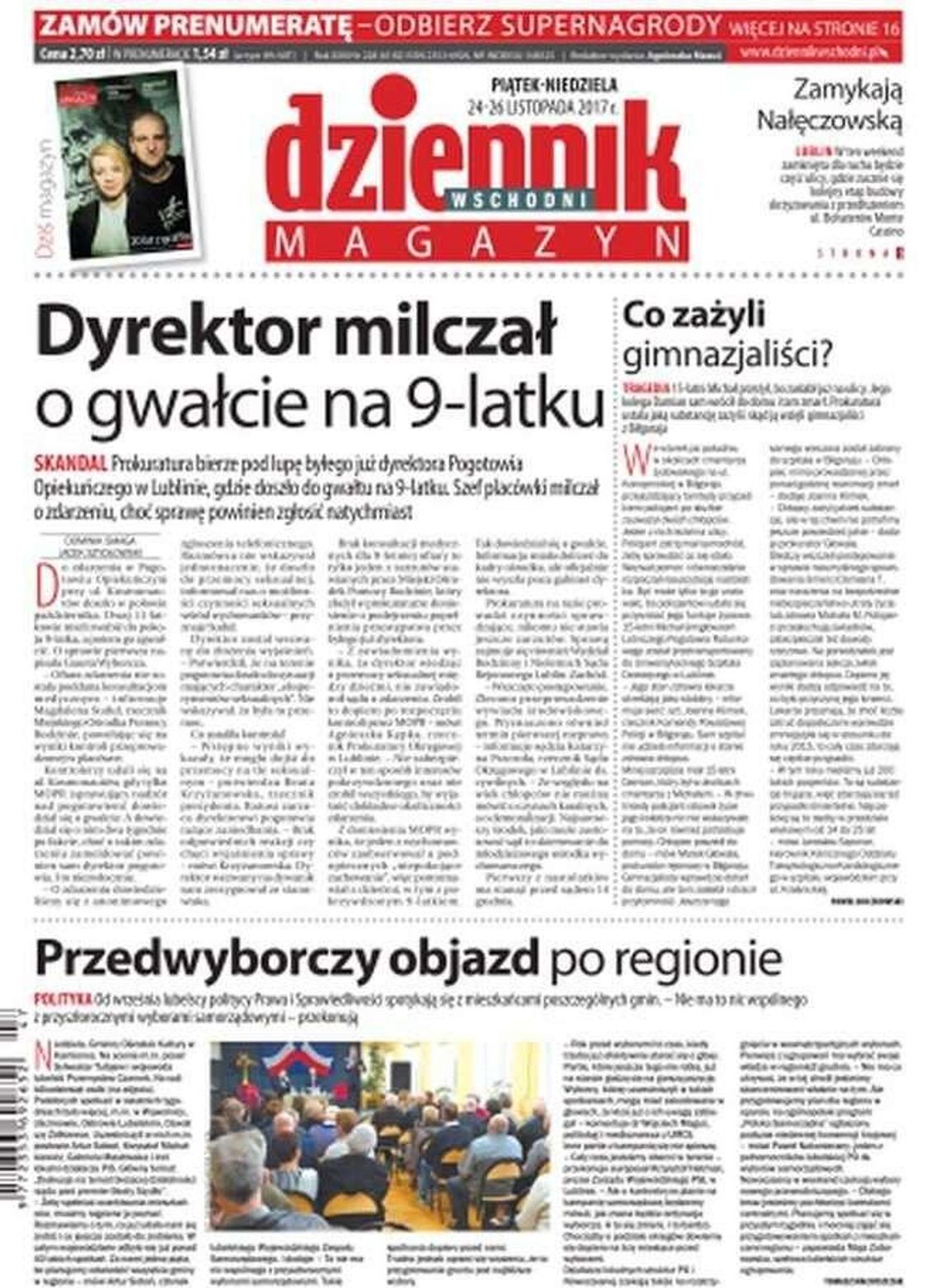 Pierwsza strona Dziennika Wschodniego z 24 listopada 2017