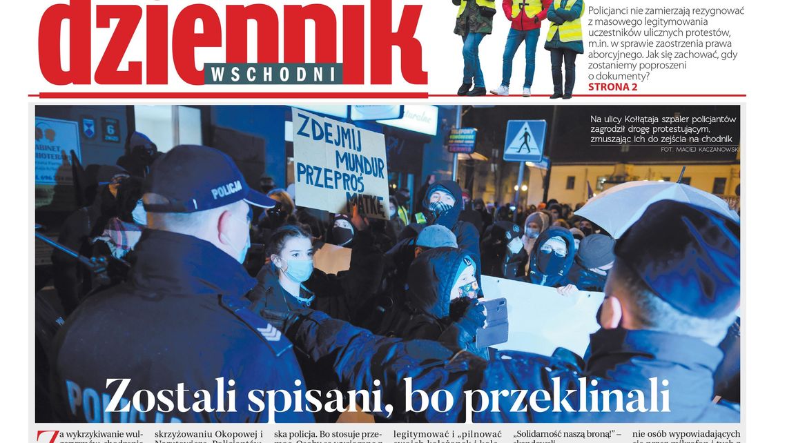 Pierwsza strona Dziennika Wschodniego z 24 listopada 2020 r. 