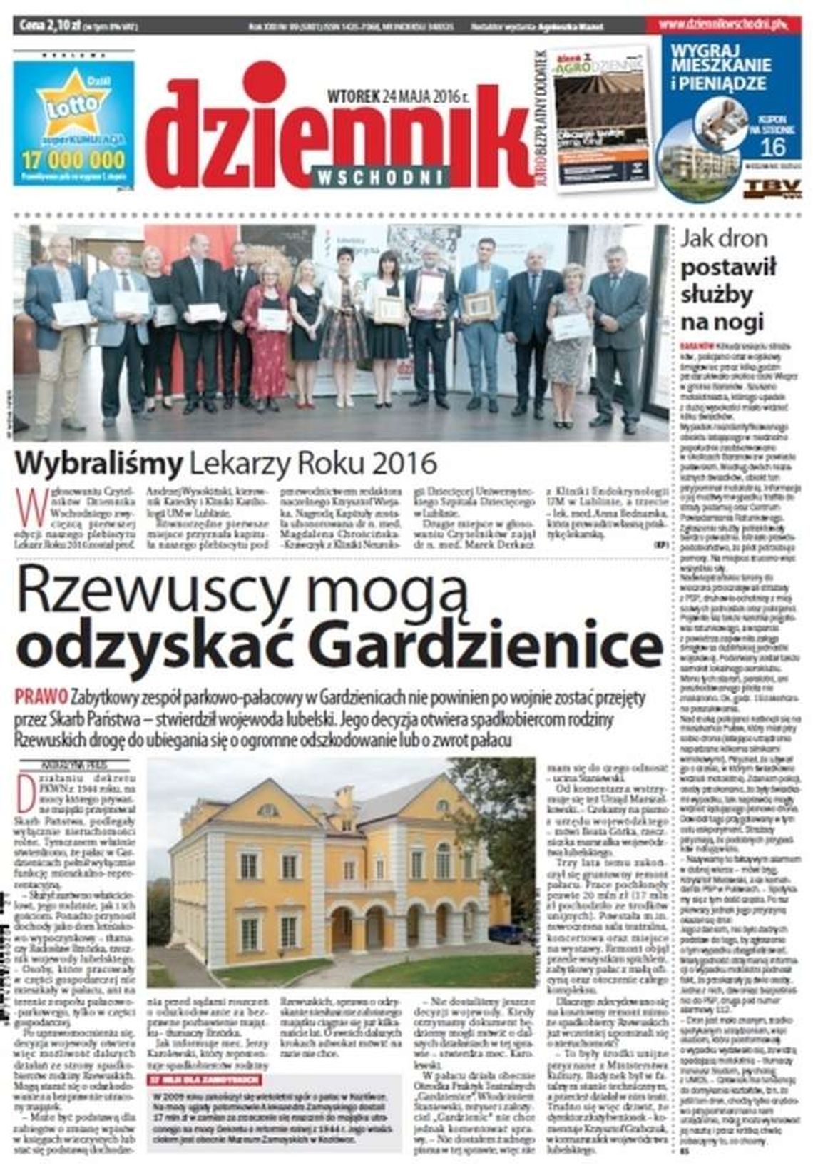 Pierwsza strona Dziennika Wschodniego z 24 maja 2016 roku