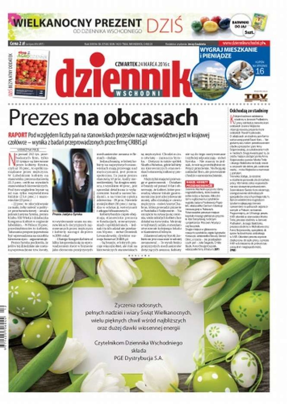 Pierwsza strona Dziennika Wschodniego z 24 marca 2016