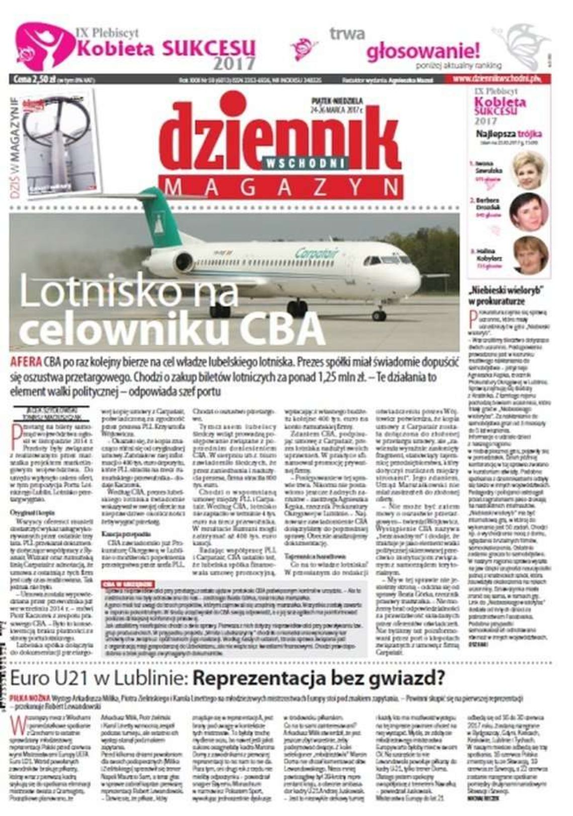 Pierwsza strona Dziennika Wschodniego z 24 marca 2017 roku