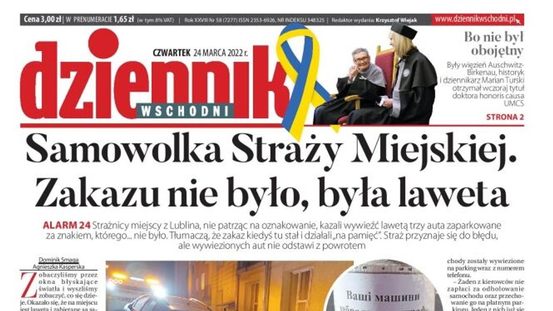 Pierwsza strona Dziennika Wschodniego z 24 marca 2022 r.