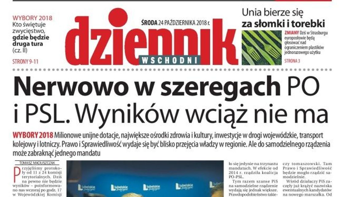 Pierwsza strona Dziennika Wschodniego z 24 października 2018 r.