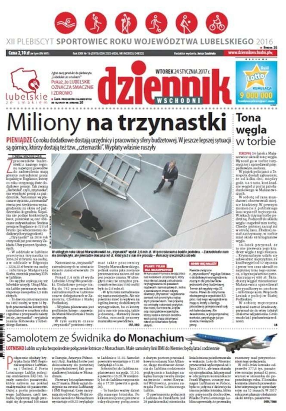 Pierwsza strona Dziennika Wschodniego z 24 stycznia 2017 roku