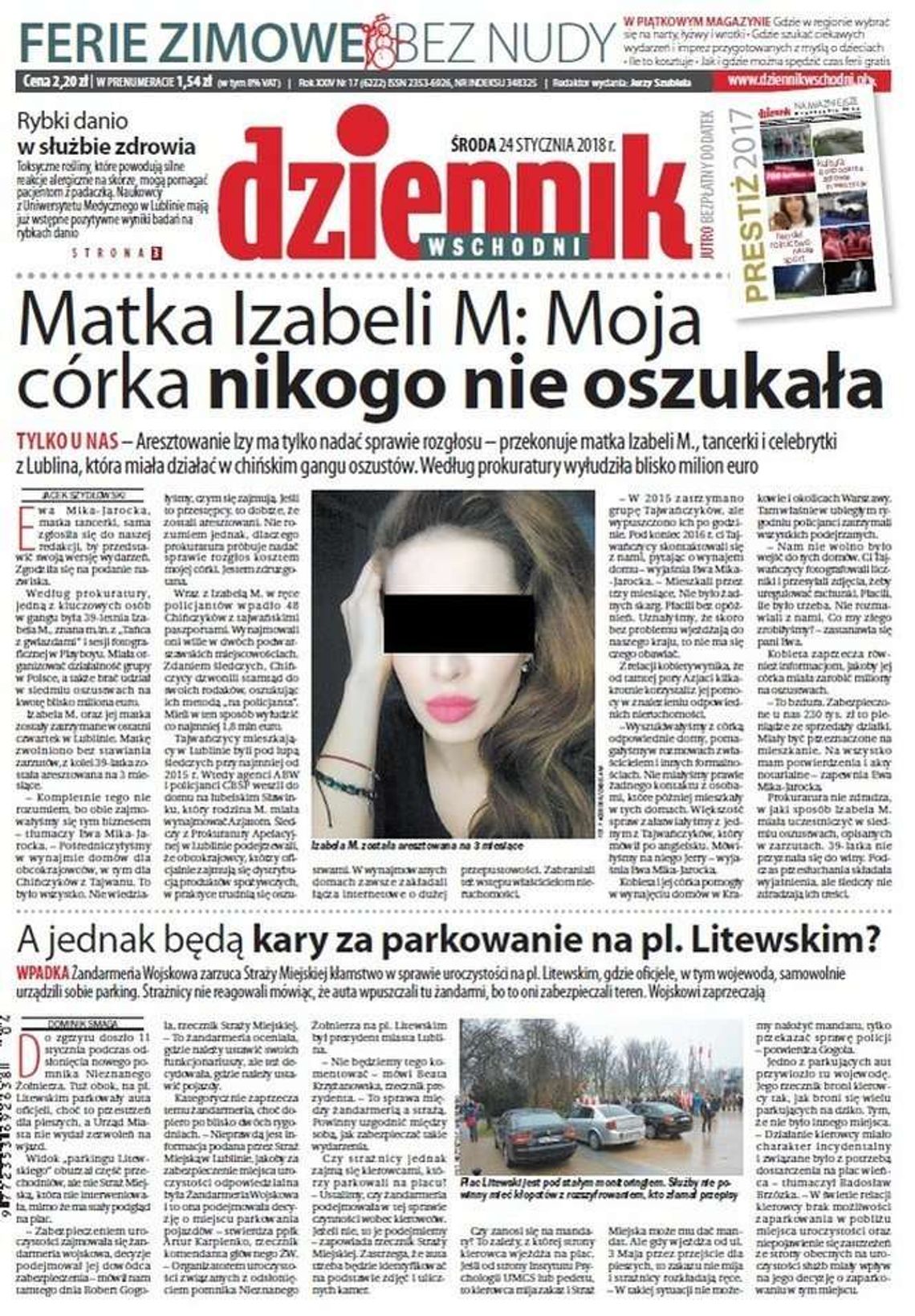 Pierwsza strona Dziennika Wschodniego z 24 stycznia 2018 roku