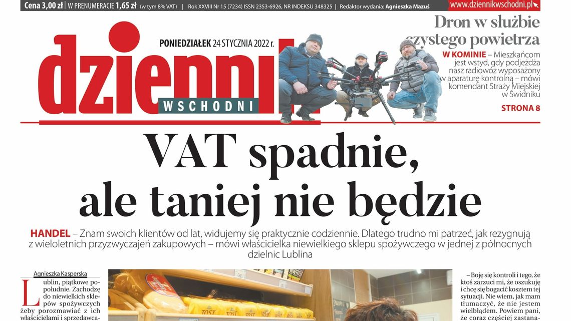  Pierwsza strona Dziennika Wschodniego z 24 stycznia 2022 r. 