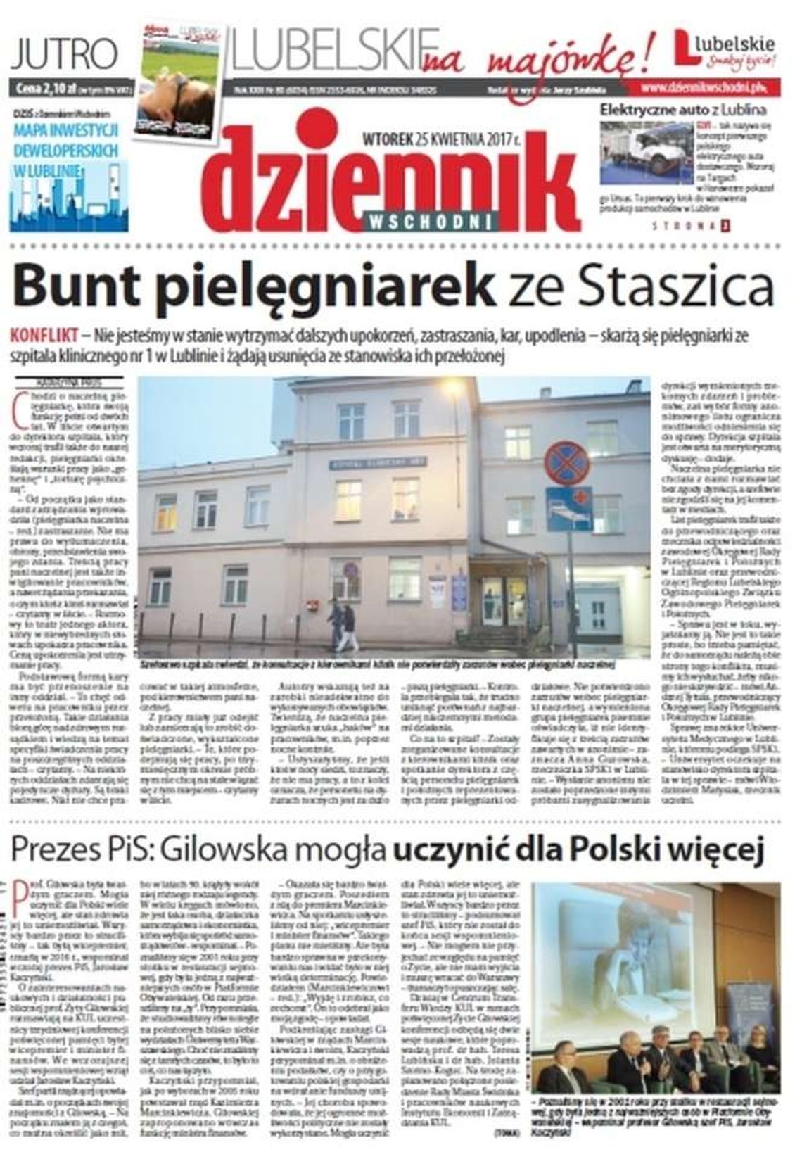 Pierwsza strona Dziennika Wschodniego z 25 kwietnia 2017 roku