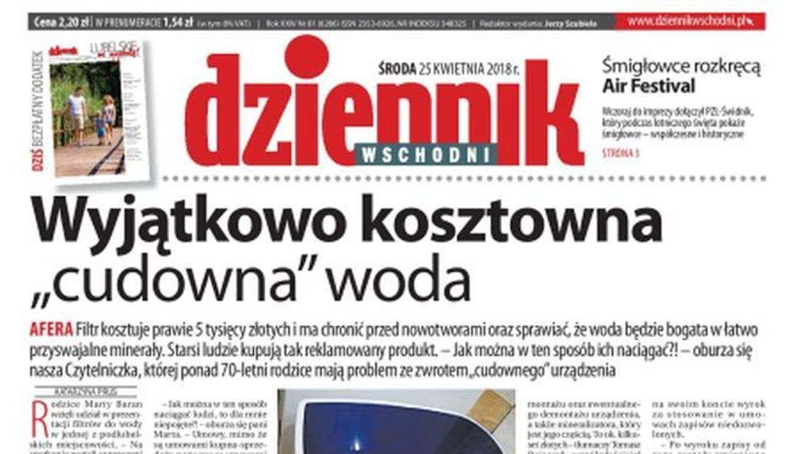 Pierwsza strona Dziennika Wschodniego z 25 kwietnia 2018 r.