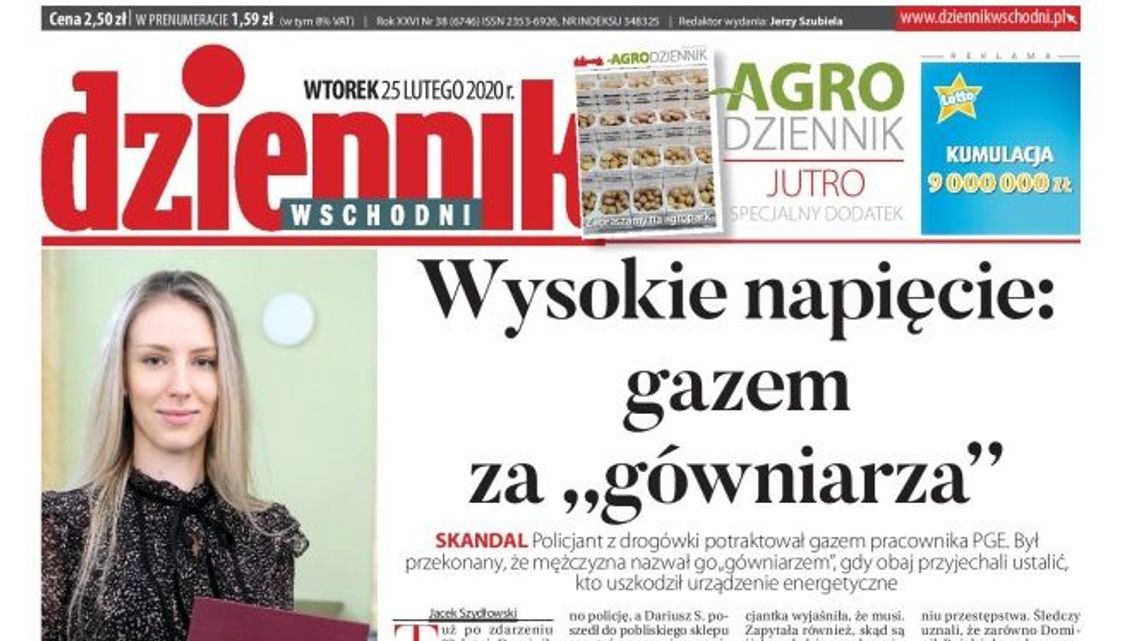 Pierwsza strona Dziennika Wschodniego z 25 lutego 2020 r.