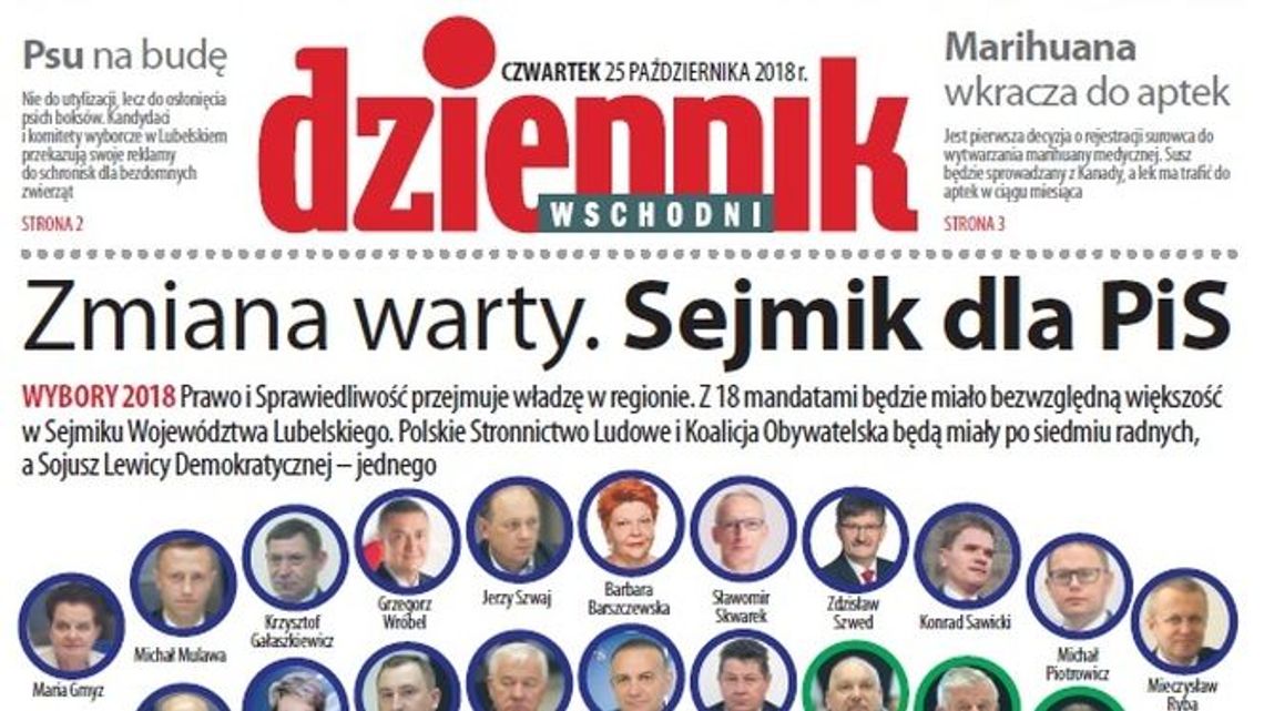 Pierwsza strona Dziennika Wschodniego z 25 października 2018 roku