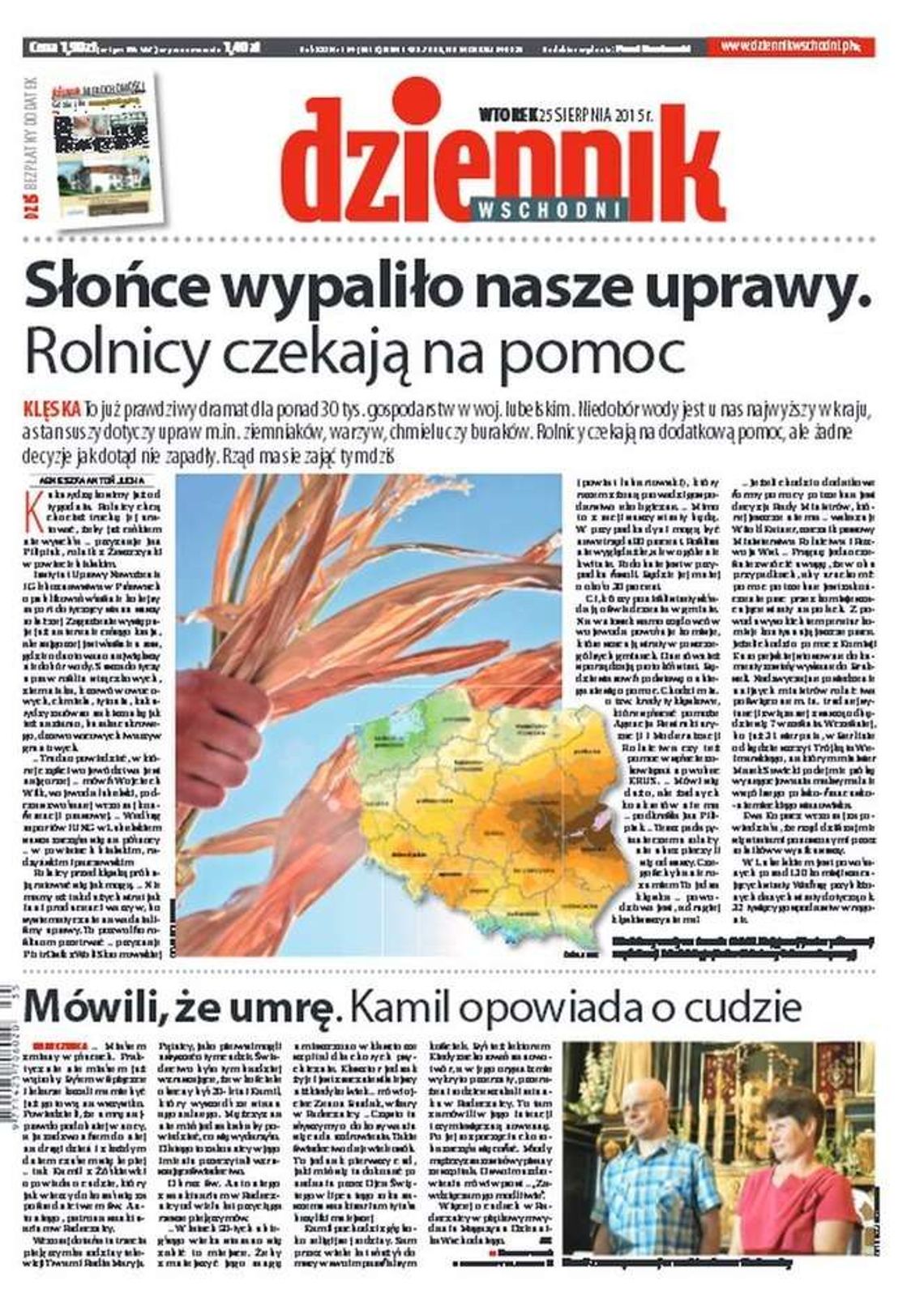 Pierwsza strona Dziennika Wschodniego z 25 sierpnia 2015