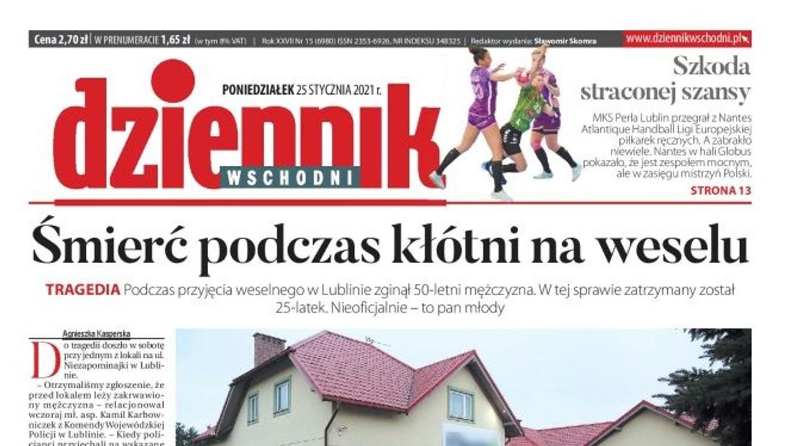 Pierwsza strona Dziennika Wschodniego z 25 stycznia 2021 r.