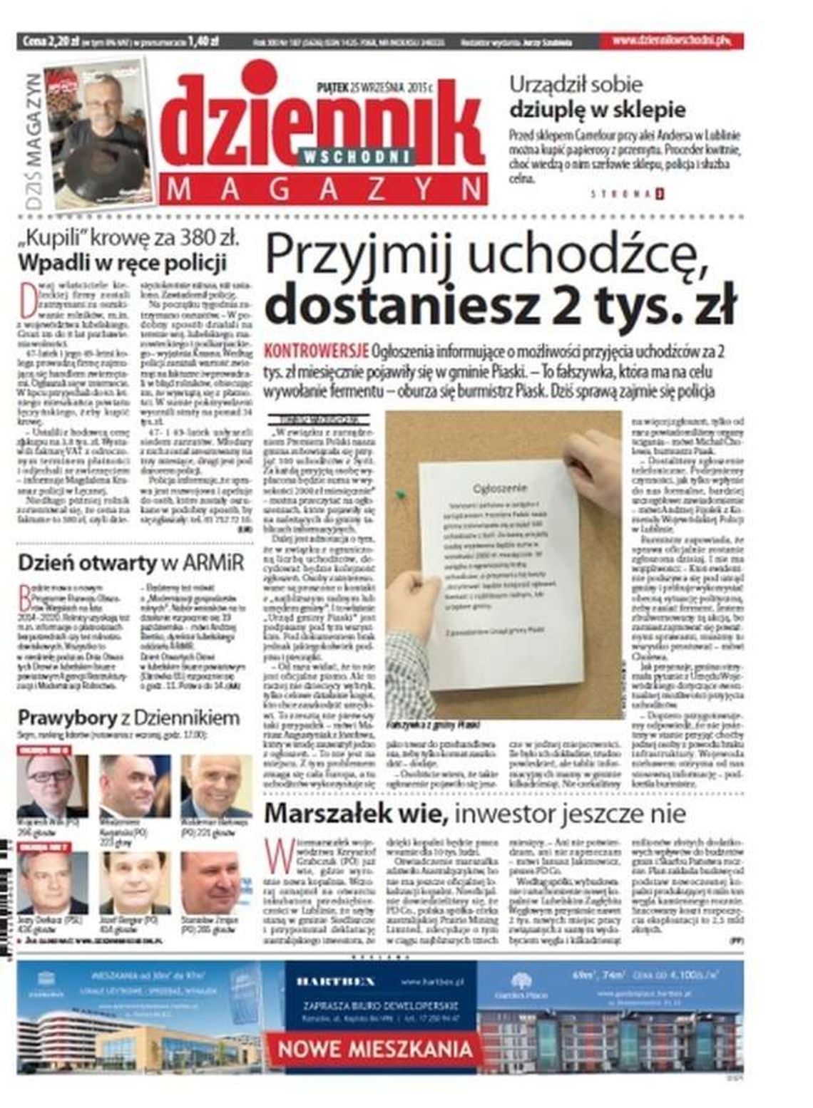 Pierwsza strona Dziennika Wschodniego z 25 września 2015 roku