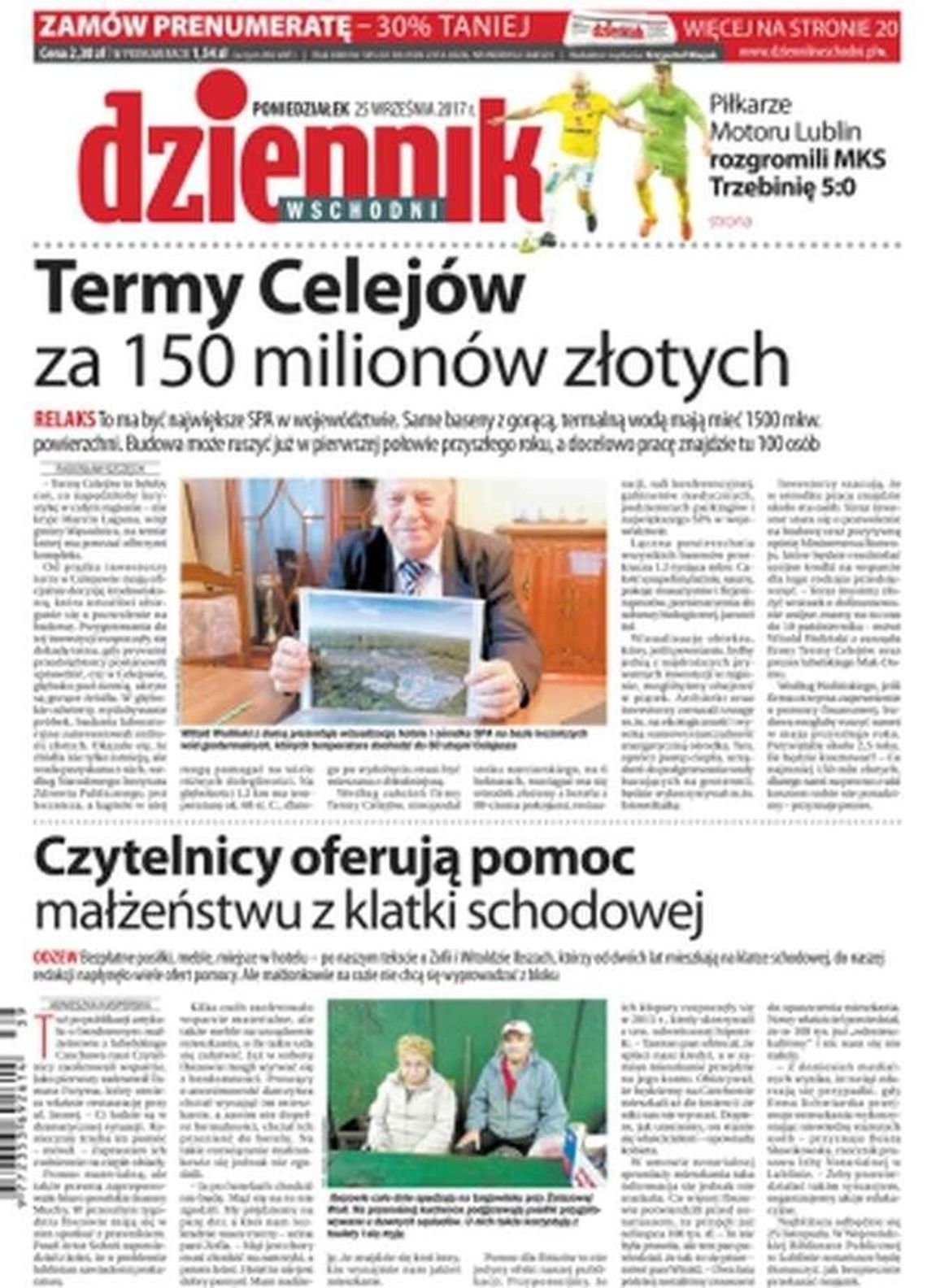 Pierwsza strona Dziennika Wschodniego z 25 września 2017