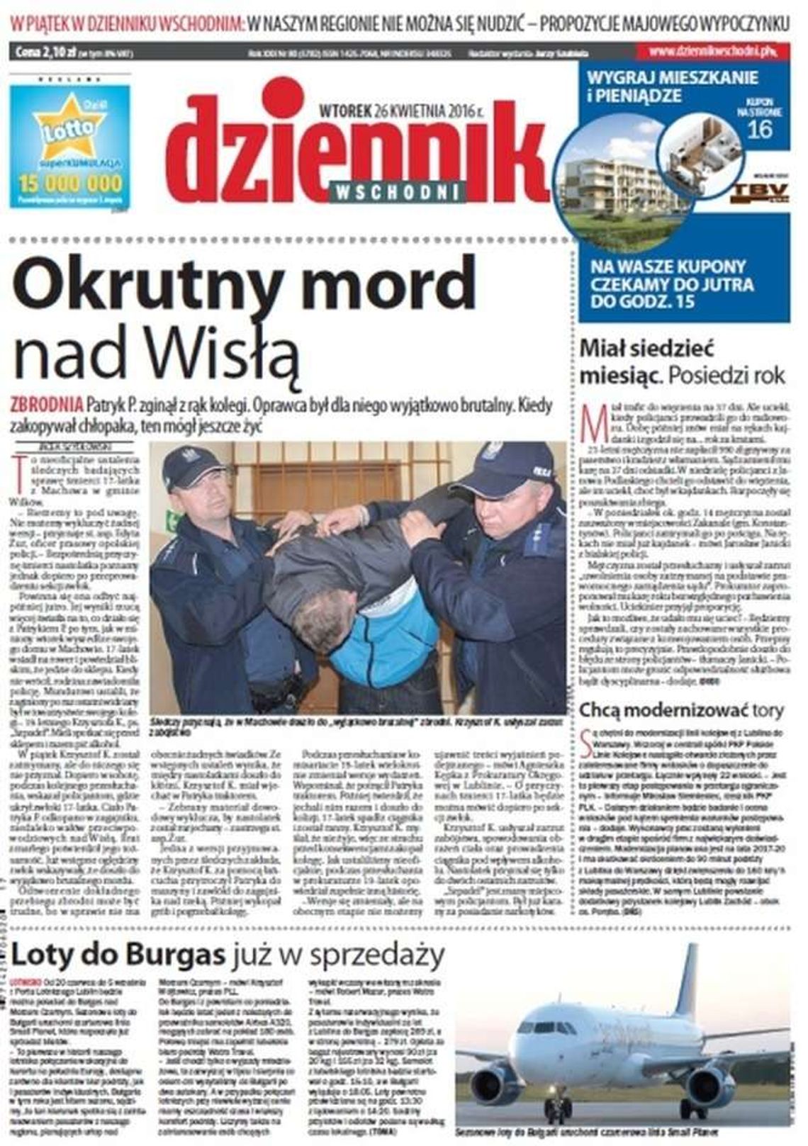 Pierwsza strona Dziennika Wschodniego z 26 kwietnia 2016 roku