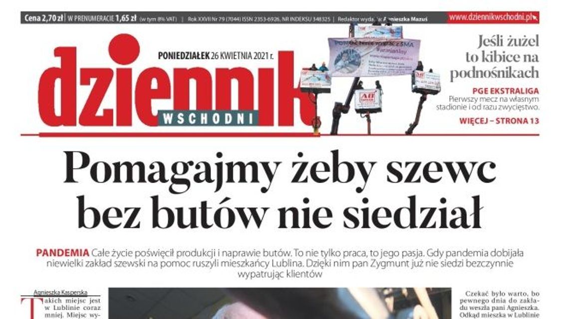 Pierwsza strona Dziennika Wschodniego z 26 kwietnia 2021 r.