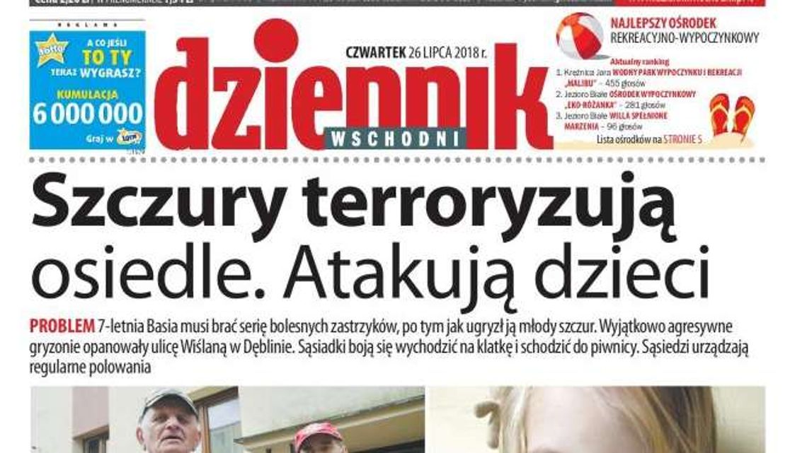 Pierwsza strona Dziennika Wschodniego z 26 lipca 2018 r.