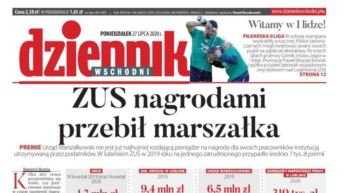 Pierwsza strona Dziennika Wschodniego z 26 lipca 2020 r.