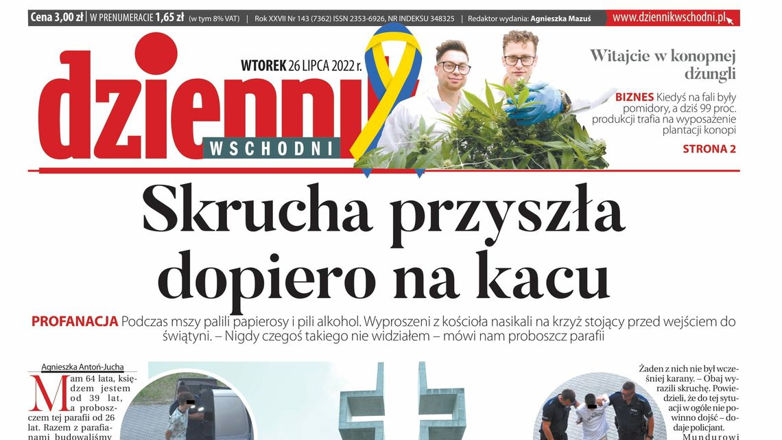  Pierwsza strona Dziennika Wschodniego z 26 lipca 2022 r. 