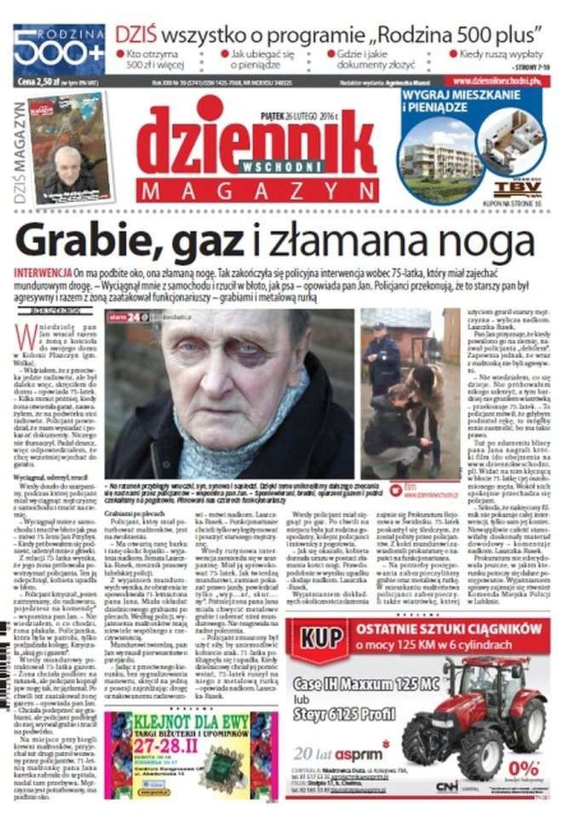 Pierwsza strona Dziennika Wschodniego z 26 lutego 2016 roku