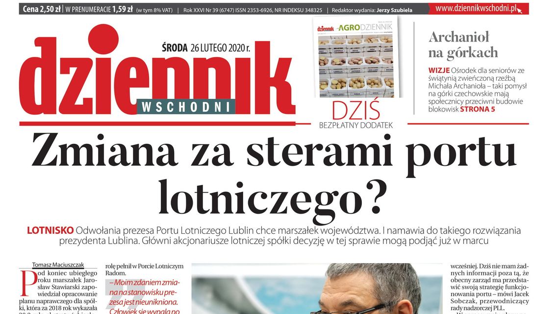 Pierwsza strona Dziennika Wschodniego z 26 lutego 2020 r.