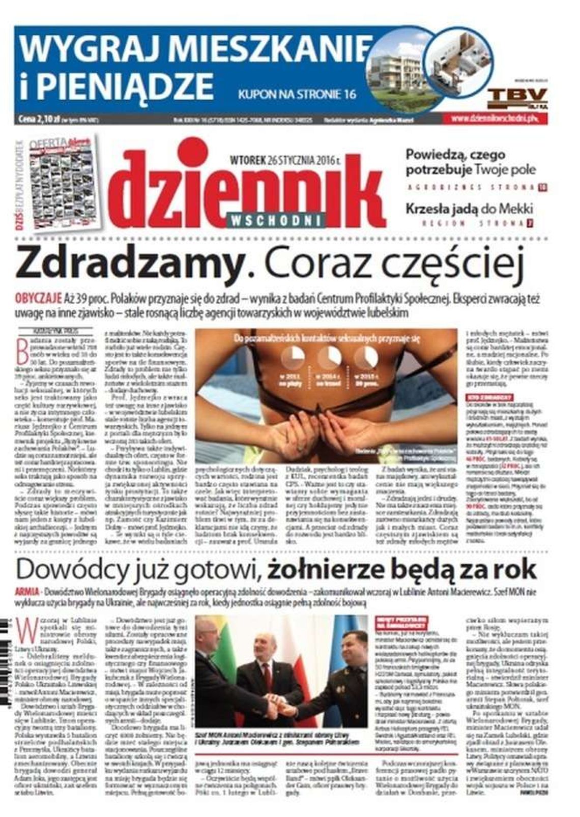 Pierwsza strona Dziennika Wschodniego z 26 stycznia 2016 roku