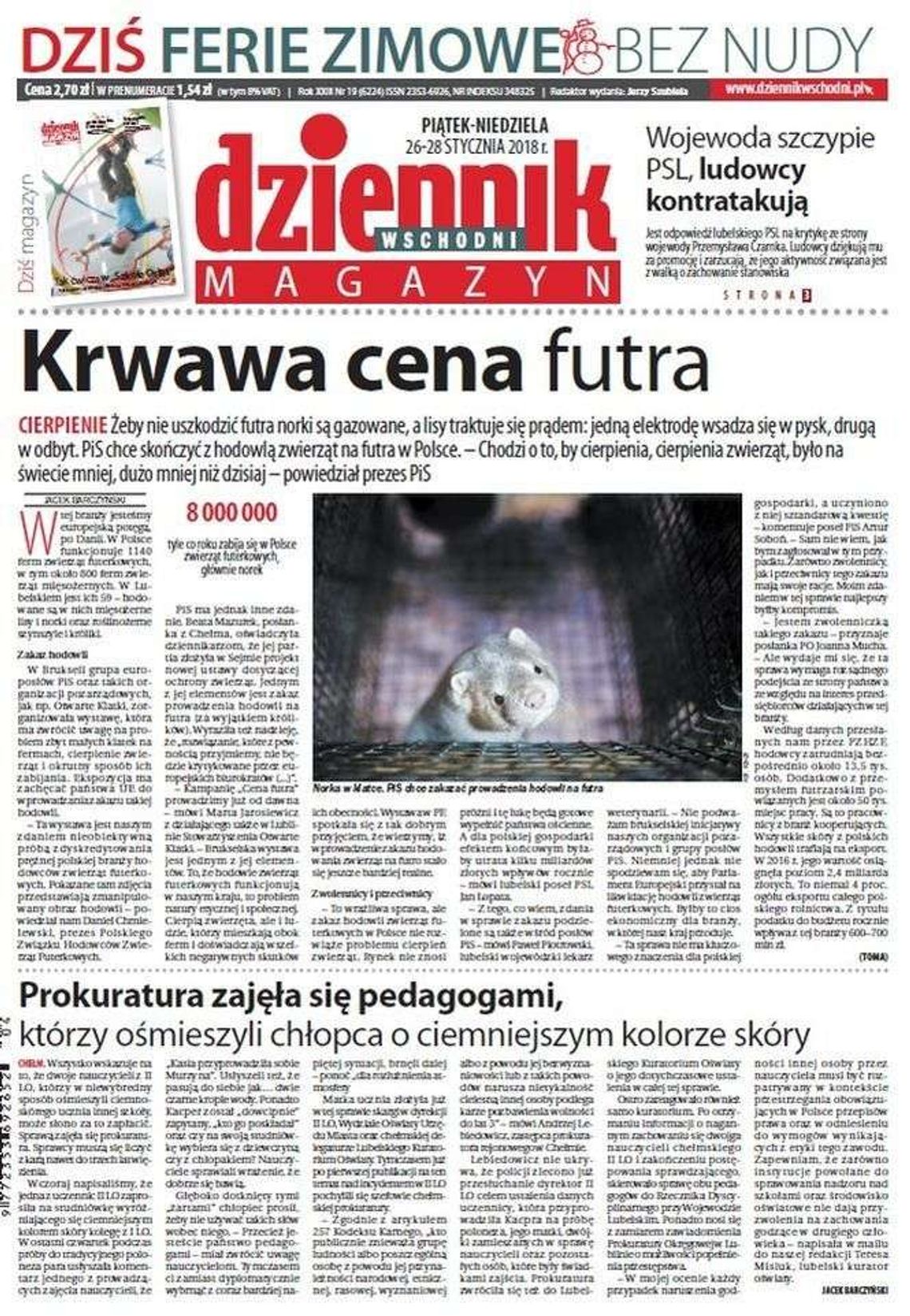 Pierwsza strona Dziennika Wschodniego z 26 stycznia 2018 roku