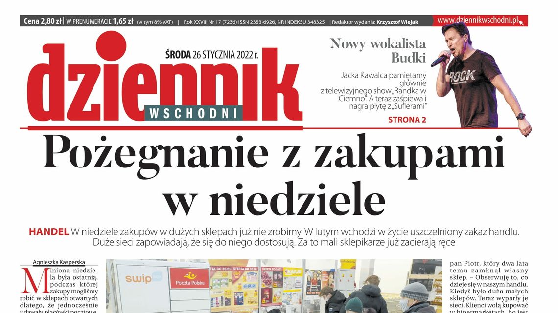 Pierwsza strona Dziennika Wschodniego z 26 stycznia 2022 roku
