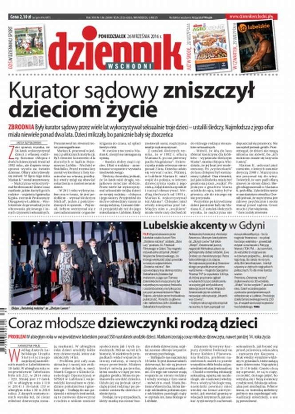 Pierwsza strona Dziennika Wschodniego z 26 września 2016 r.