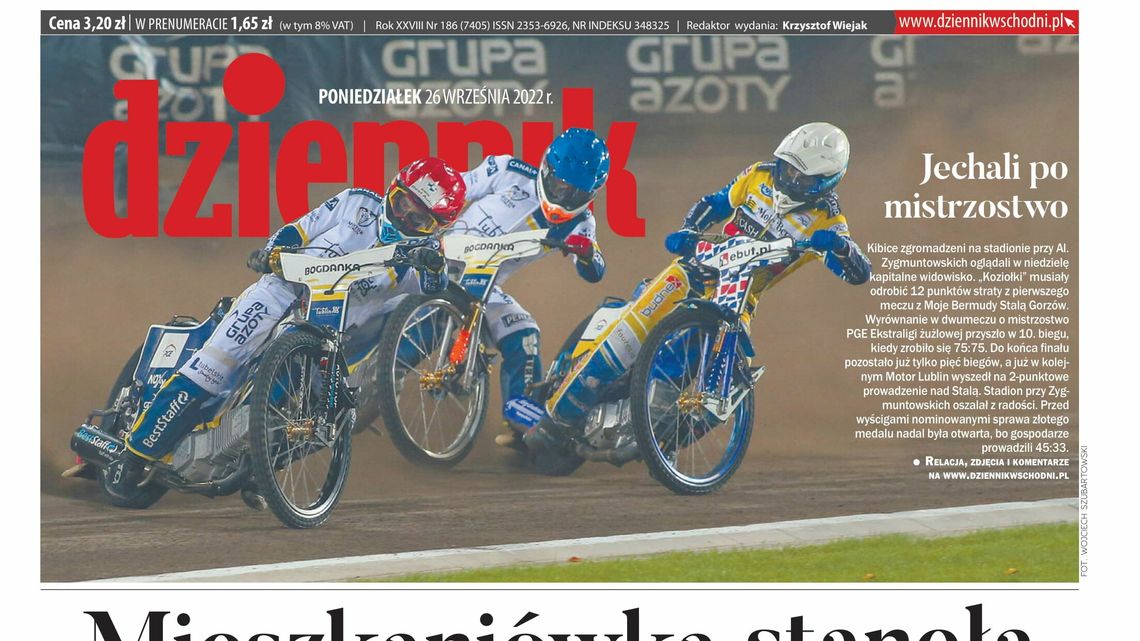  Pierwsza strona Dziennika Wschodniego z 26 września 2022 r. 