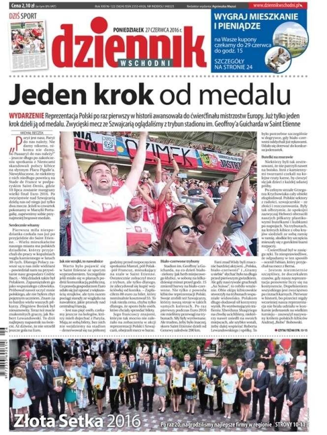 Pierwsza strona Dziennika Wschodniego z 27 czerwca 2016