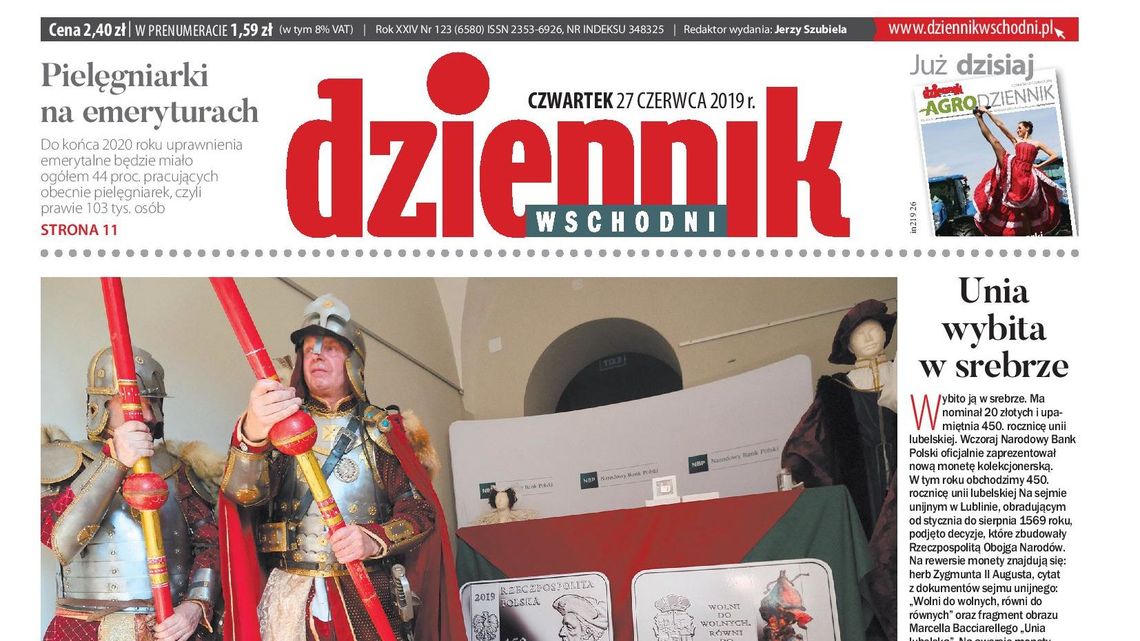 Pierwsza strona Dziennika Wschodniego z 27 czerwca 2019 r.