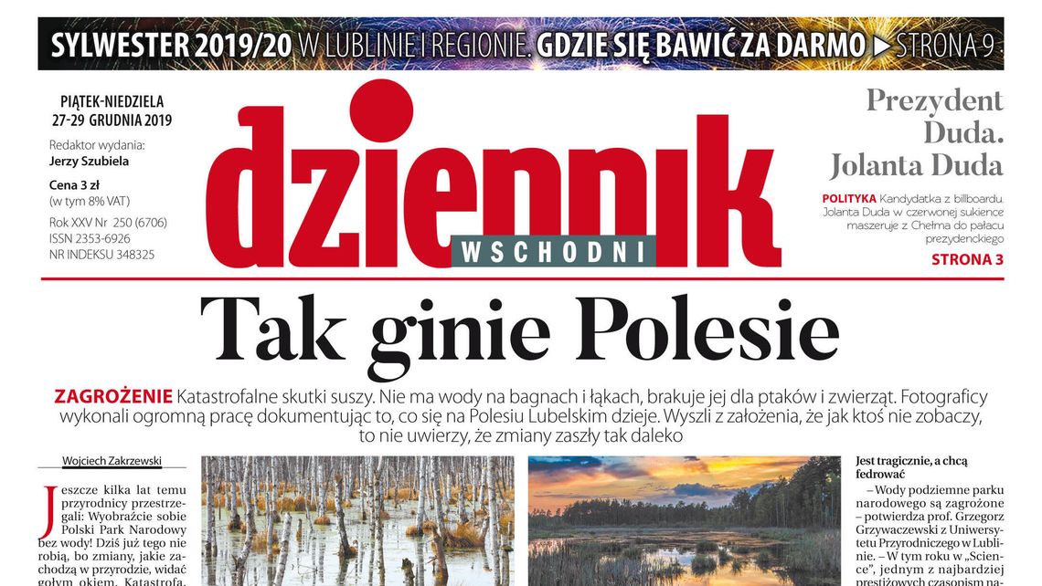 Pierwsza strona Dziennika Wschodniego z 27 grudnia 2019 r.
