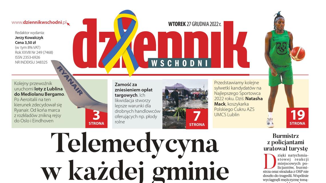 Pierwsza strona Dziennika Wschodniego z 27 grudnia 2022 roku