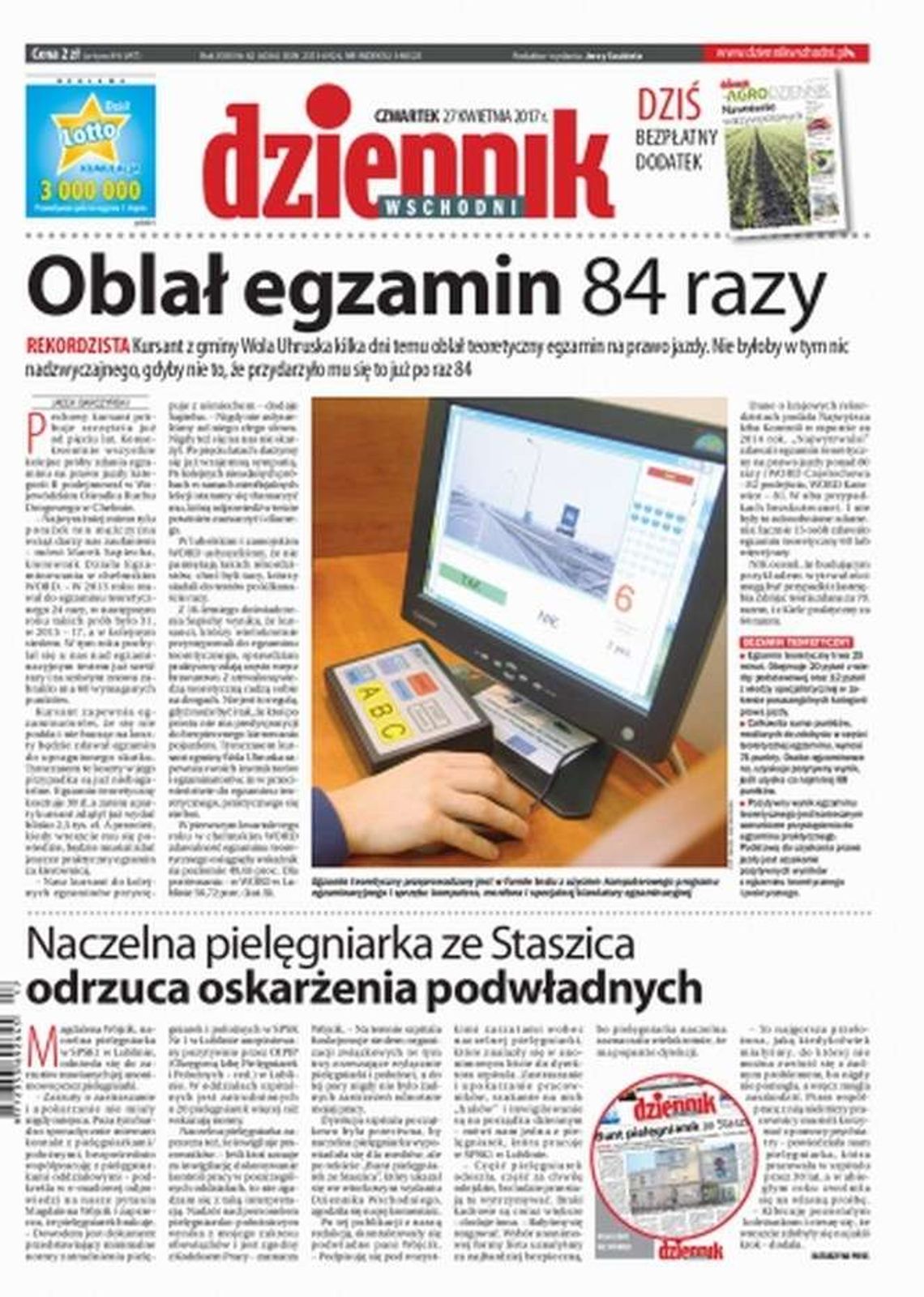 Pierwsza strona Dziennika Wschodniego z 27 kwietnia 2017 r.