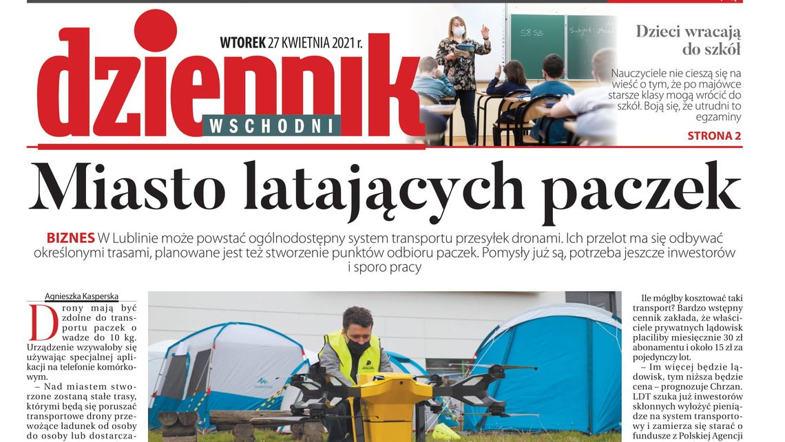 Pierwsza strona Dziennika Wschodniego z 27 kwietnia 2021 r.