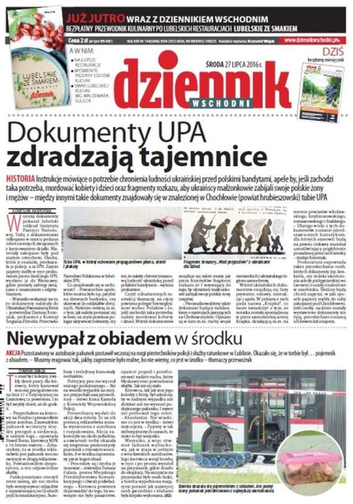 Pierwsza strona Dziennika Wschodniego z 27 lipca 2016 roku