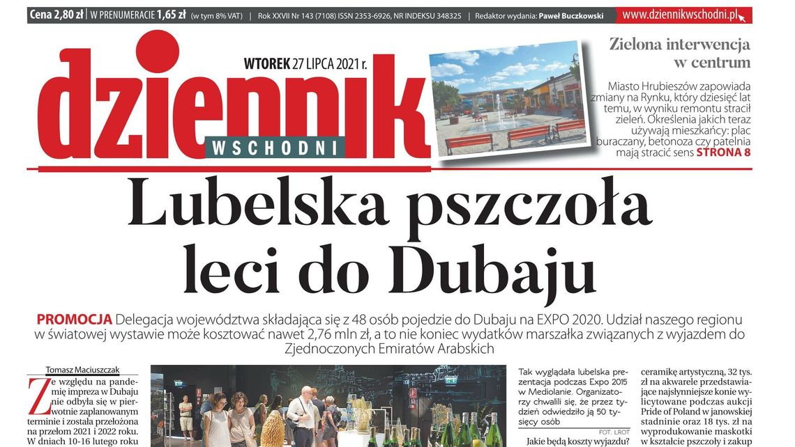 Pierwsza strona Dziennika Wschodniego z 27 lipca 2021 r. 