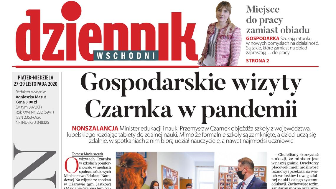 Pierwsza strona Dziennika Wschodniego z 27 listopada 2020 r. 