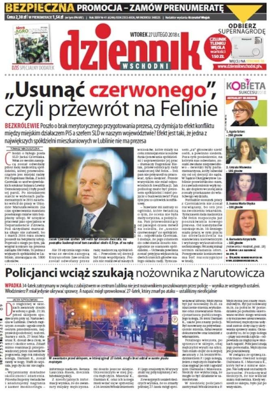 Pierwsza strona Dziennika Wschodniego z 27 lutego 2018 roku