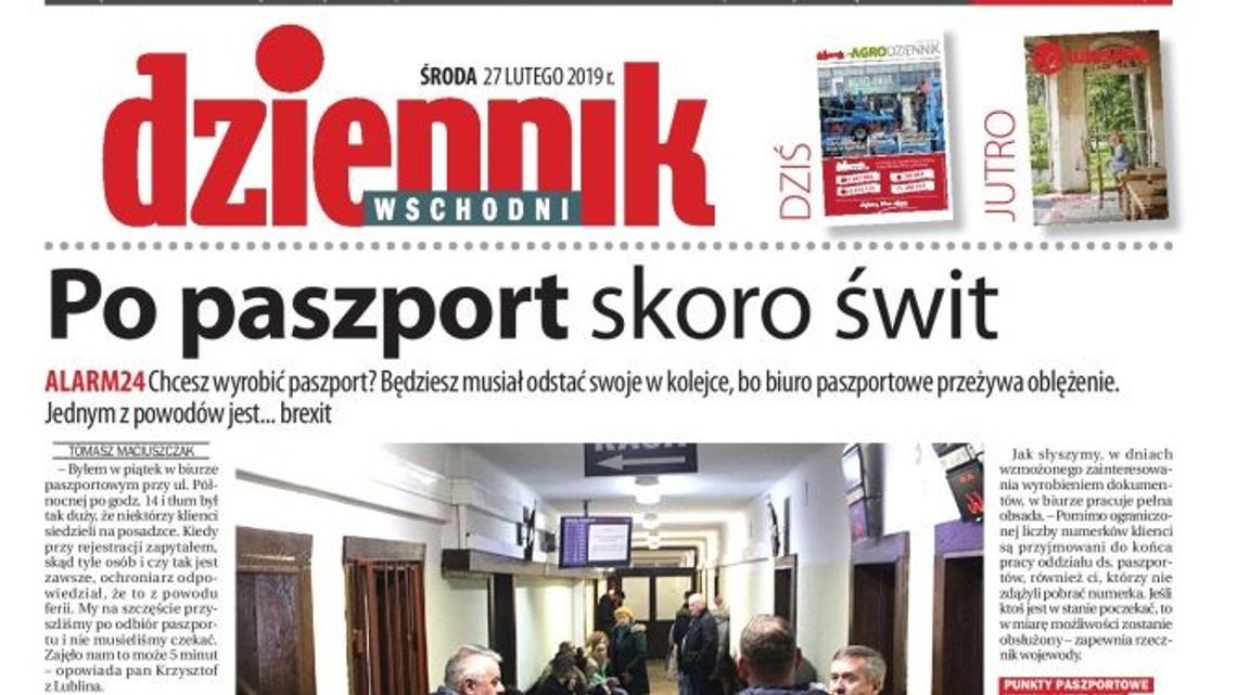 Pierwsza strona Dziennika Wschodniego z 27 lutego 2019