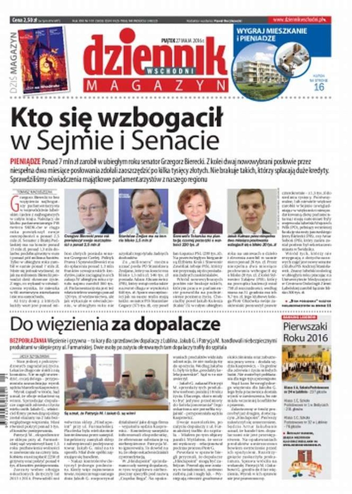 Pierwsza strona Dziennika Wschodniego z 27 maja 2016 r.