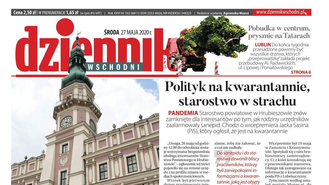 Pierwsza strona Dziennika Wschodniego z 27 maja 2020 r.