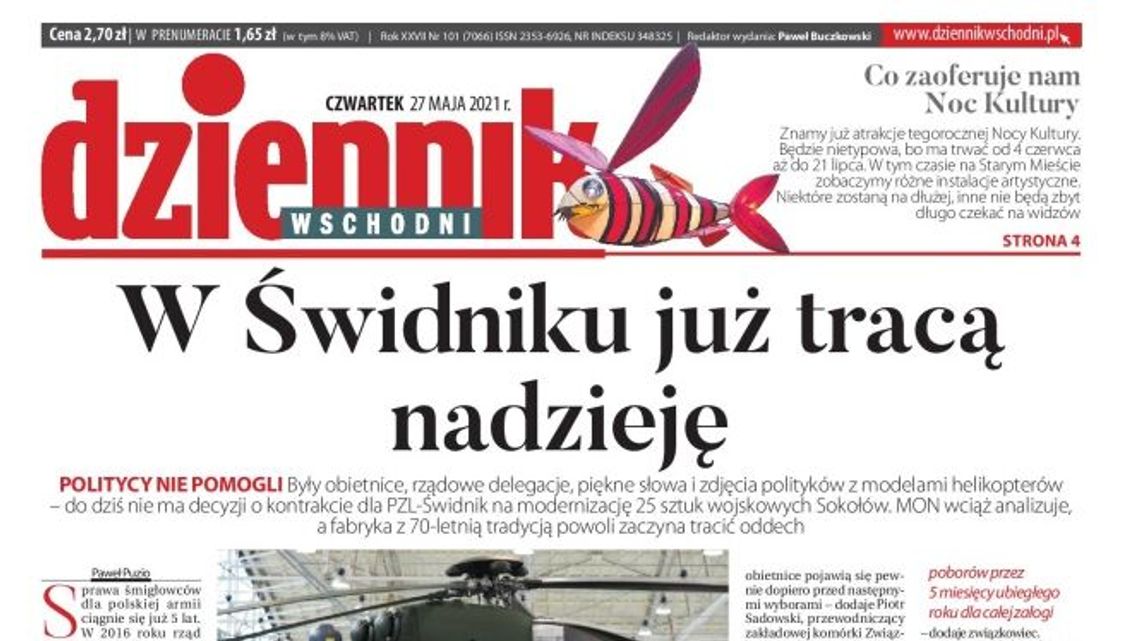 Pierwsza strona Dziennika Wschodniego z 27 maja 2021 r.