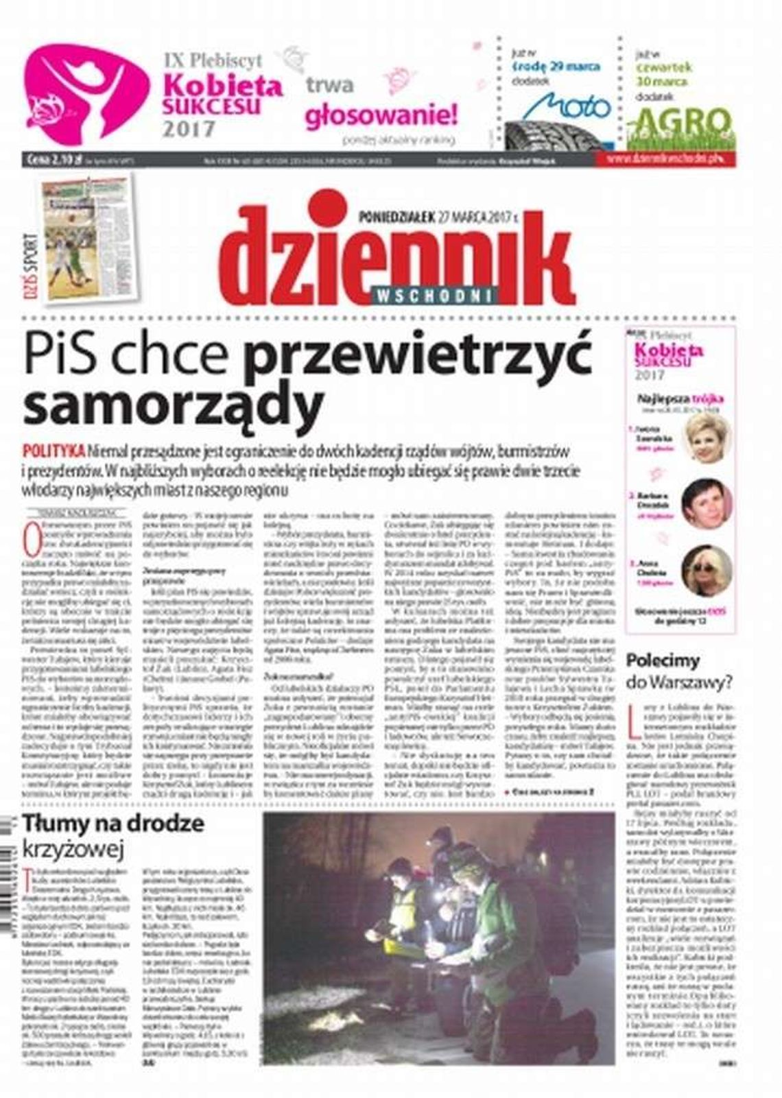 Pierwsza strona Dziennika Wschodniego z 27 marca 2017 r.