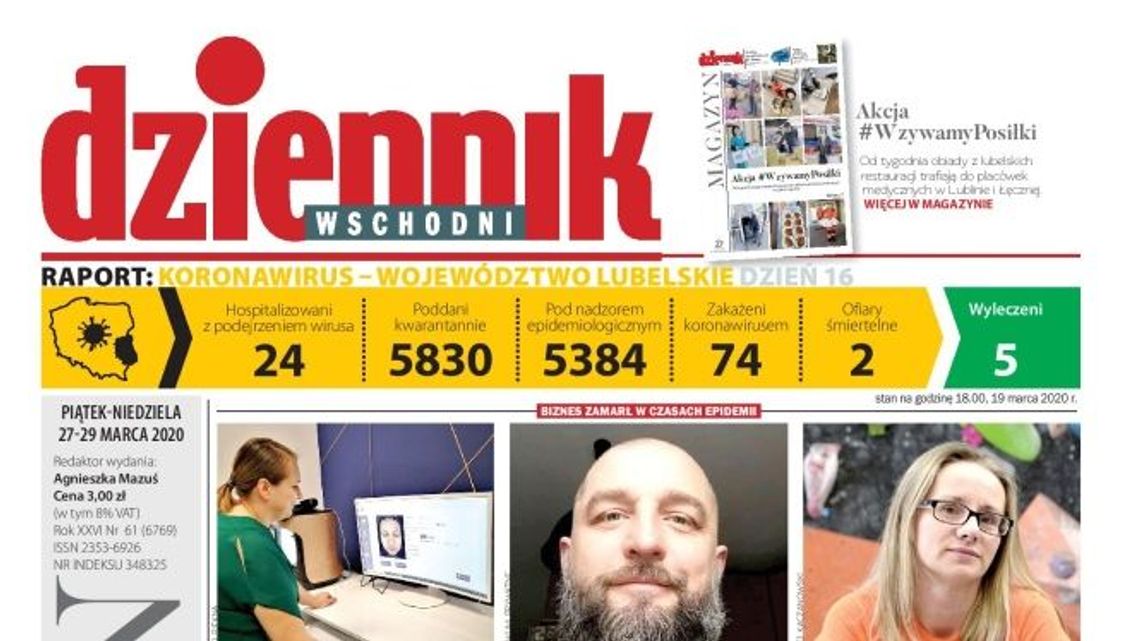 Pierwsza strona Dziennika Wschodniego z 27 marca 2020 r.