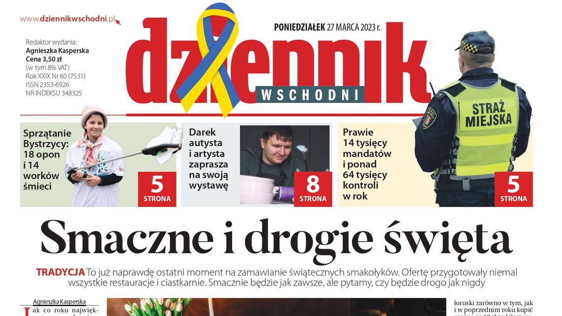  Pierwsza strona Dziennika Wschodniego z 27 marca 2023 r. 