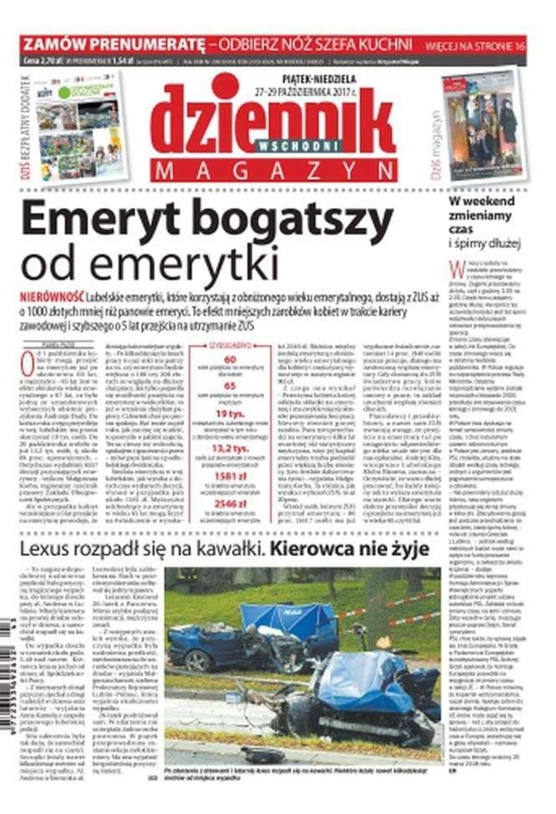 Pierwsza strona Dziennika Wschodniego z 27 października 2017