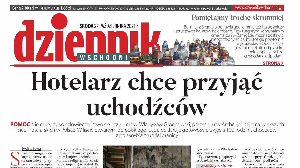 Pierwsza strona Dziennika Wschodniego z 27 października 2021 roku