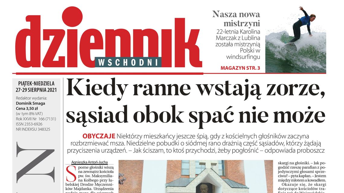 Pierwsza strona Dziennika Wschodniego z 27 sierpnia 2021 r.